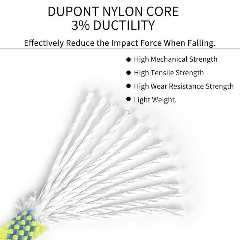 NewDoar 10.5mm(2/5in) Dynamic Rope,24KN(5231 lb) Robust Nylon Kernmantle,3 Sizes Multipurpose Rope for Outdoor Mountaineering Rock Climbing Rescue - Image 4